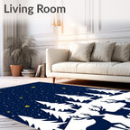 Midnight Blue Night Sky Deer Forest Rug