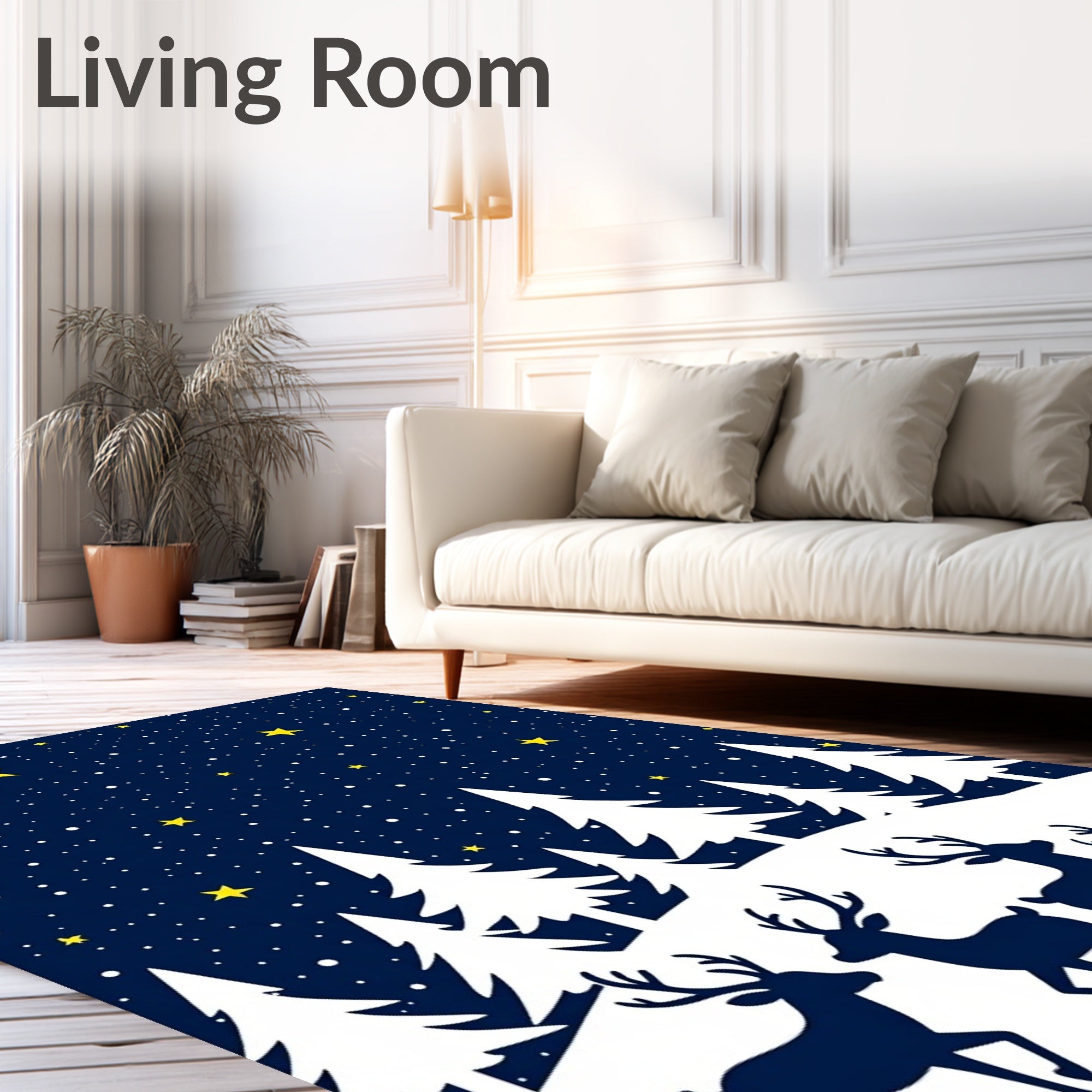 Midnight Blue Night Sky Deer Forest Rug