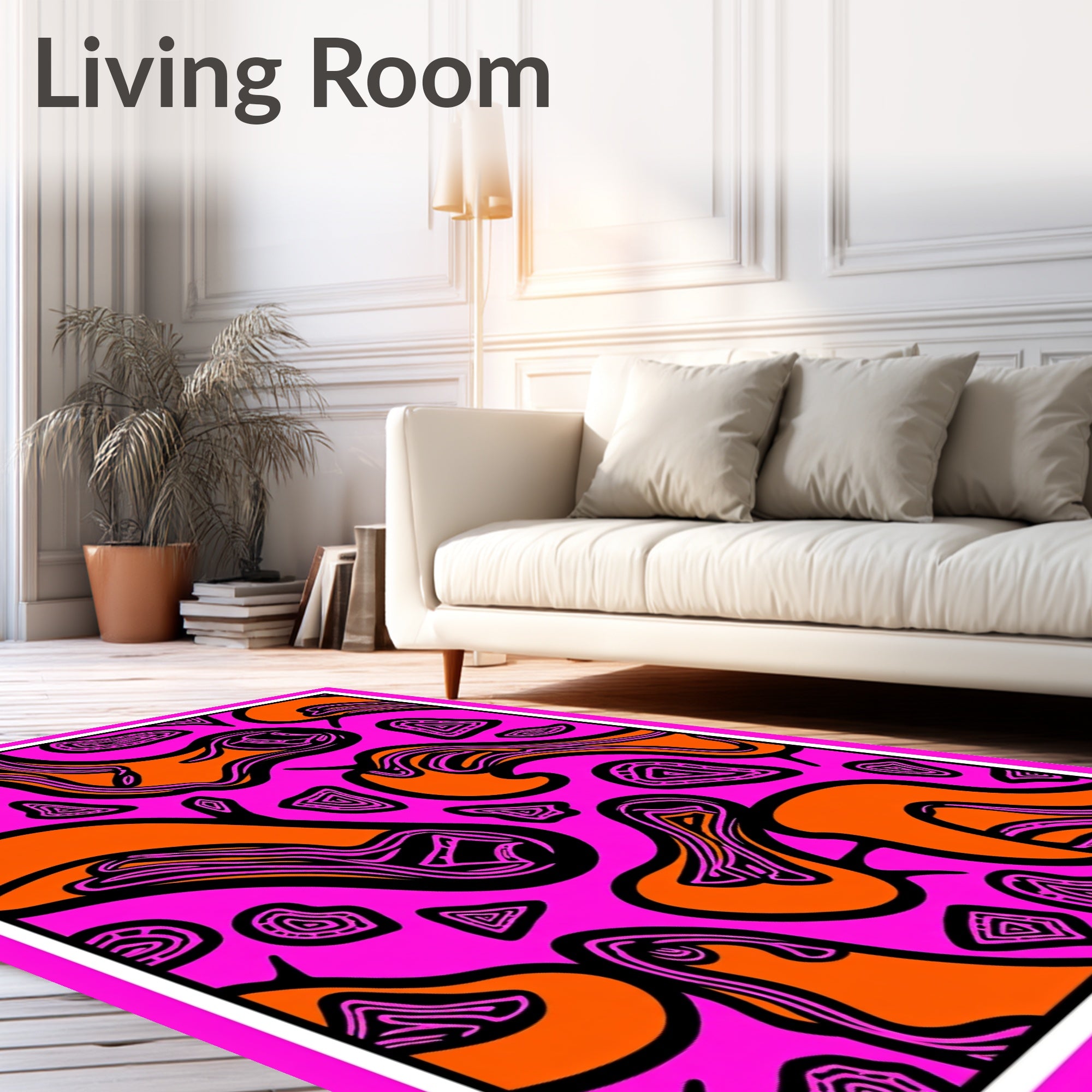 Vibrant Pink Orange Swirl Abstract Rug