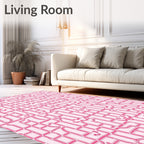 Pink Abstract Geometric Grid Layout Rug