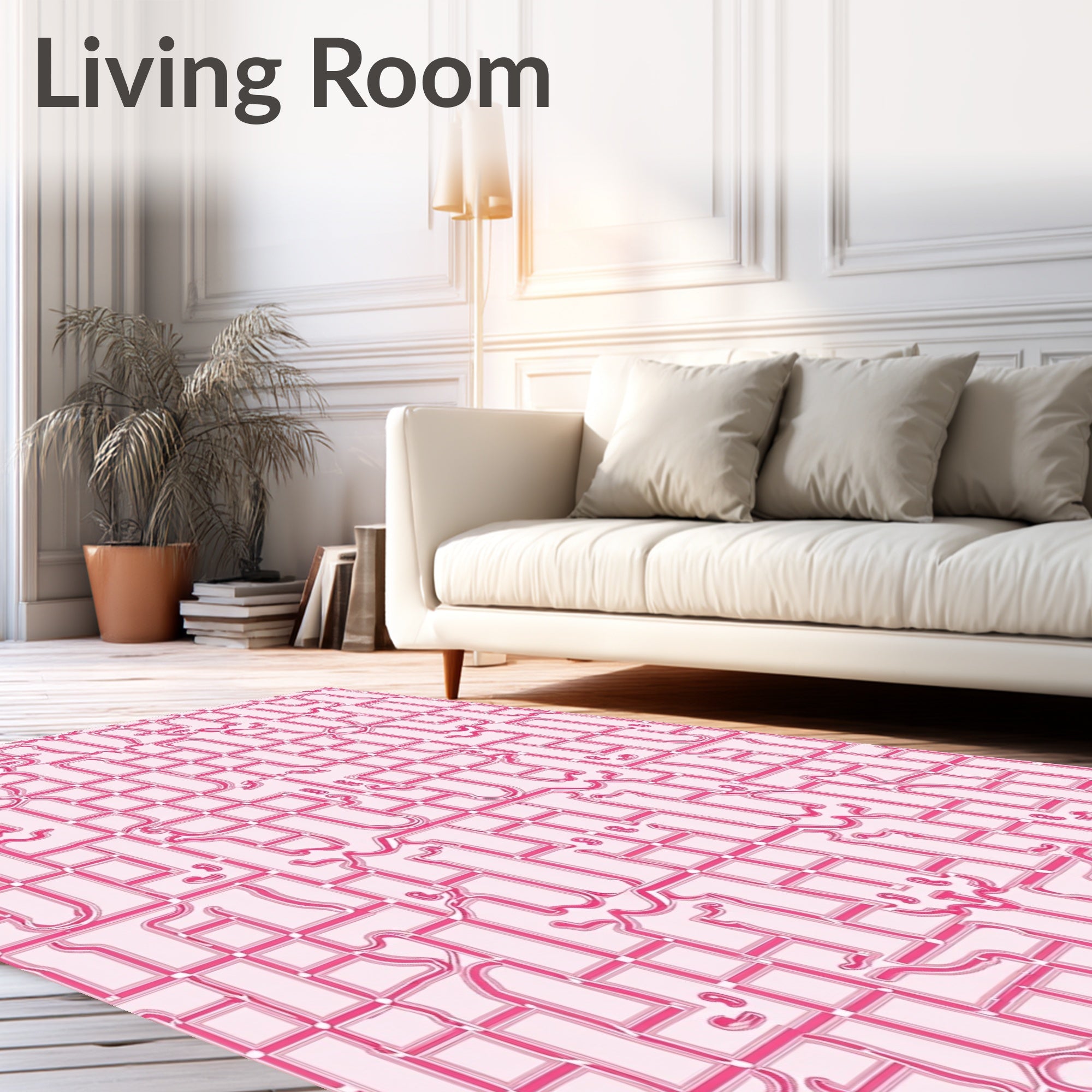 Pink Abstract Geometric Grid Layout Rug