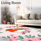 Robin With Pink Cherry Blossom Garden Rug