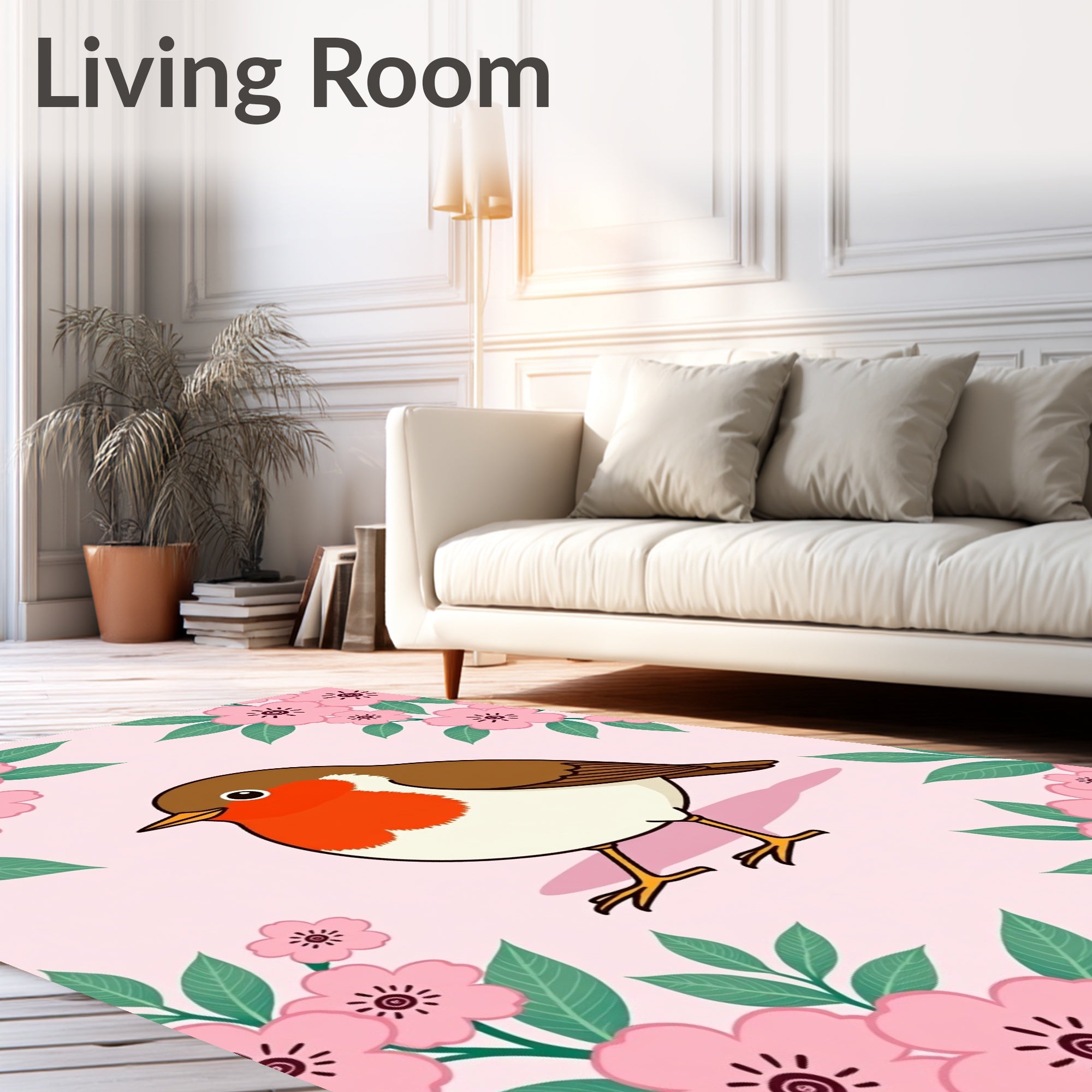 Robin With Pink Cherry Blossom Garden Rug
