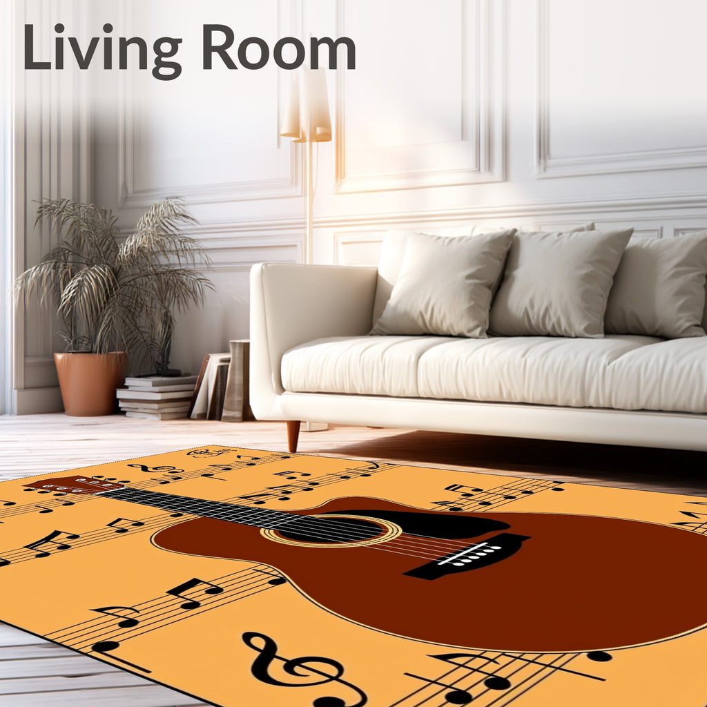 Brown Guitar with Musical Notes Rug