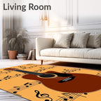 Brown Guitar with Musical Notes Rug