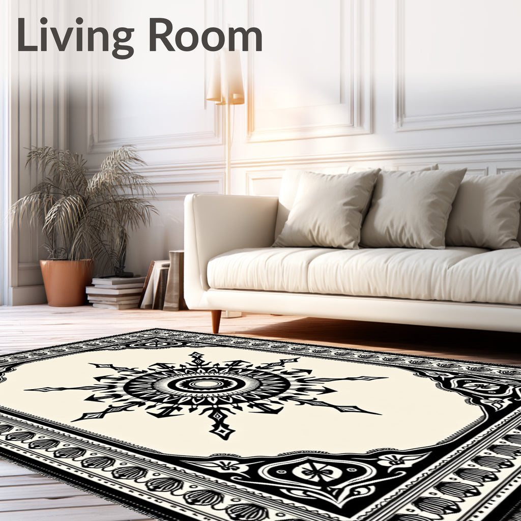 Black Tribal Sunburst Medallion Rug