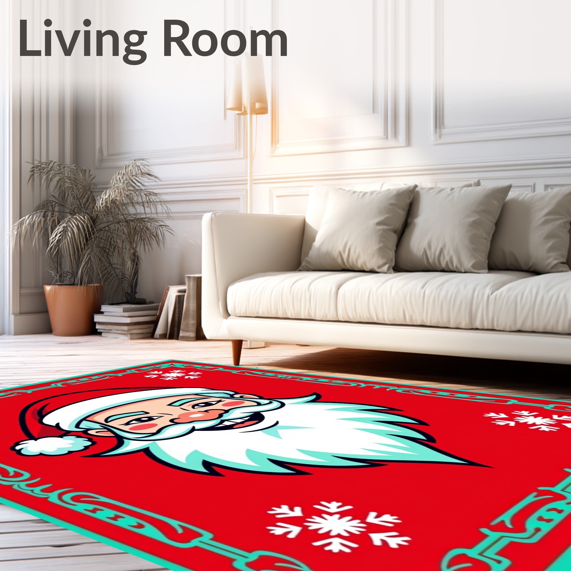 Joyful Red Santa Snowflake Border Rug