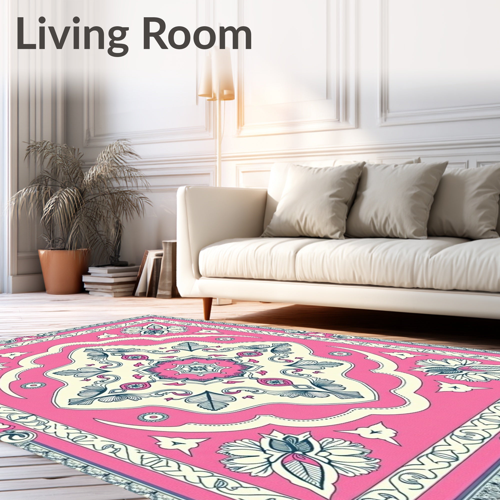 Vintage Pink Floral Medallion Rug