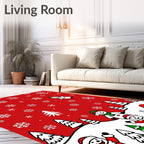 Festive Red Snowmen Santa Claus Trees Rug