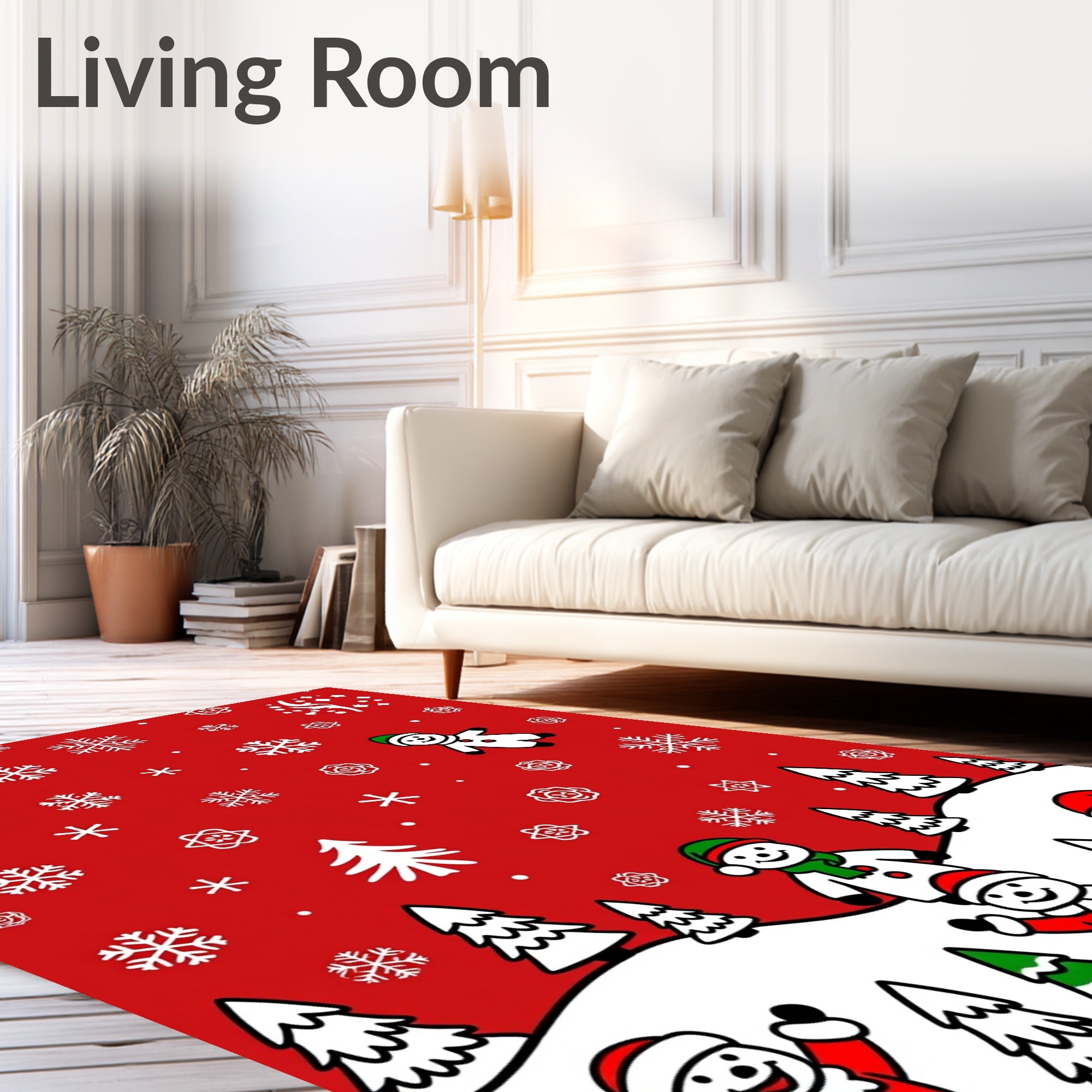 Festive Red Snowmen Santa Claus Trees Rug