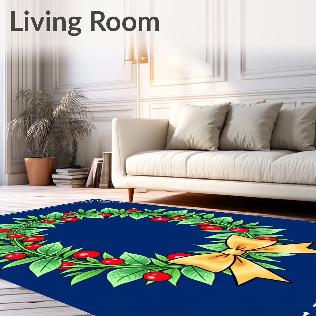 Festive Green Leaf Red Berry Wreath Rug