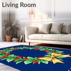 Festive Green Leaf Red Berry Wreath Rug