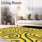 Yellow Blue Swirl Calligraphy Rug