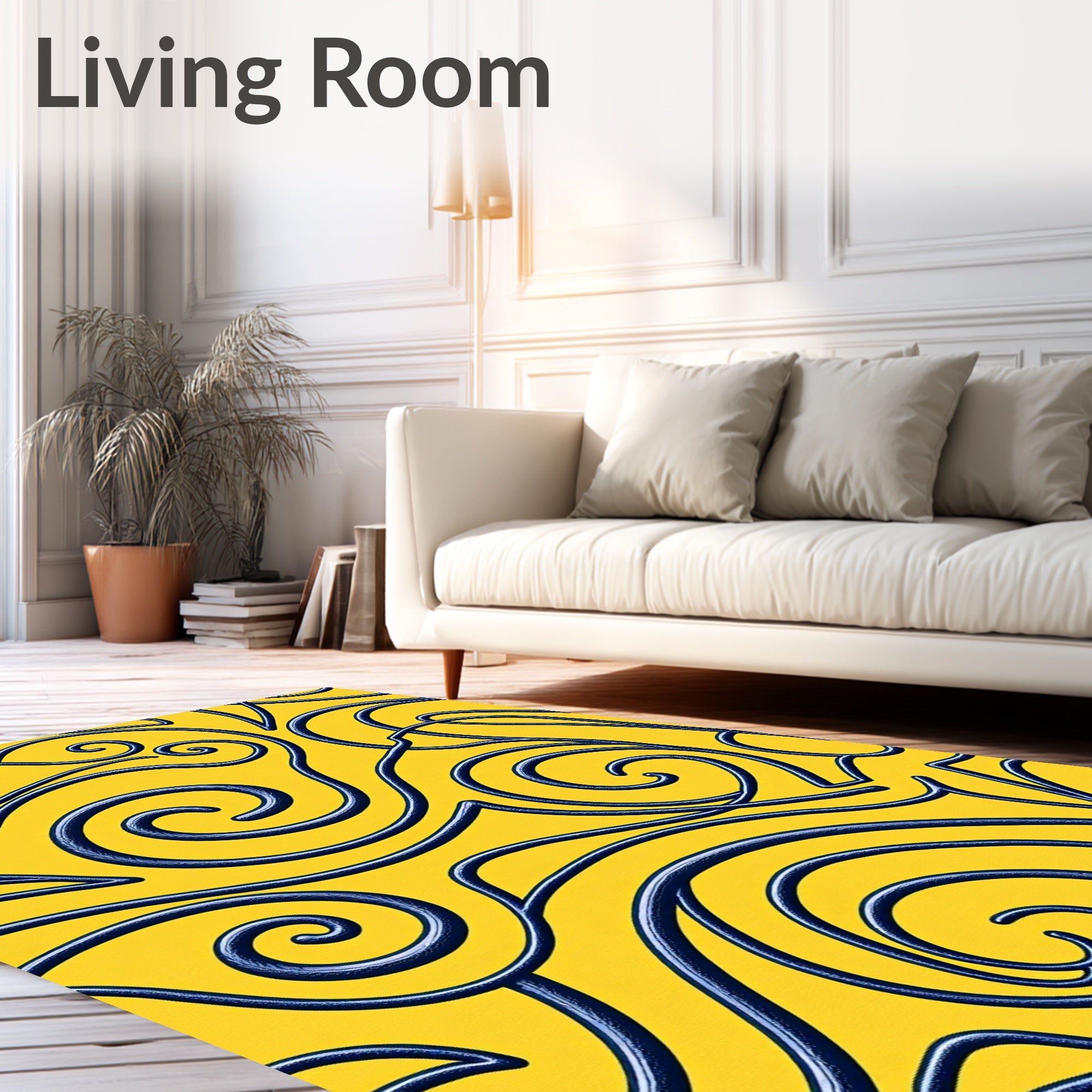 Yellow Blue Swirl Calligraphy Rug