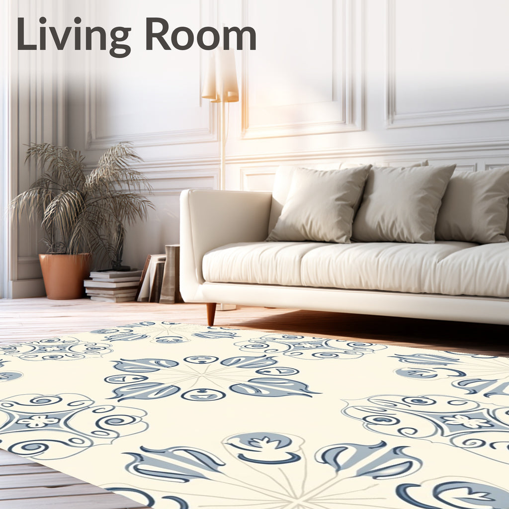 Pale Blue Floral Medallion Lattice Rug
