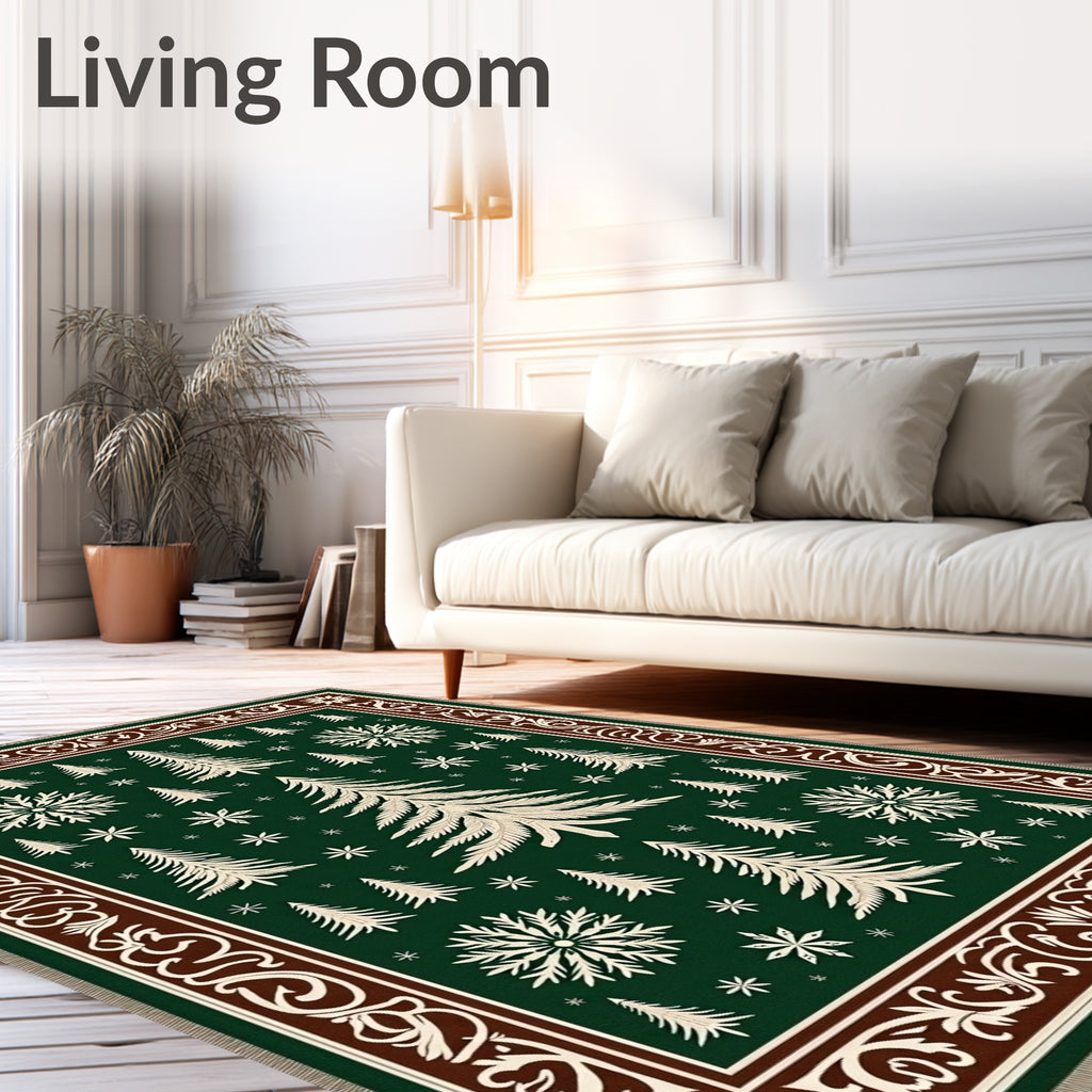Forest Green Snowy Christmas Trees Rug