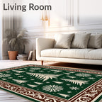 Forest Green Snowy Christmas Trees Rug