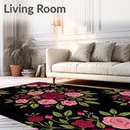 Burgundy Pink Rose Garland Black Rug