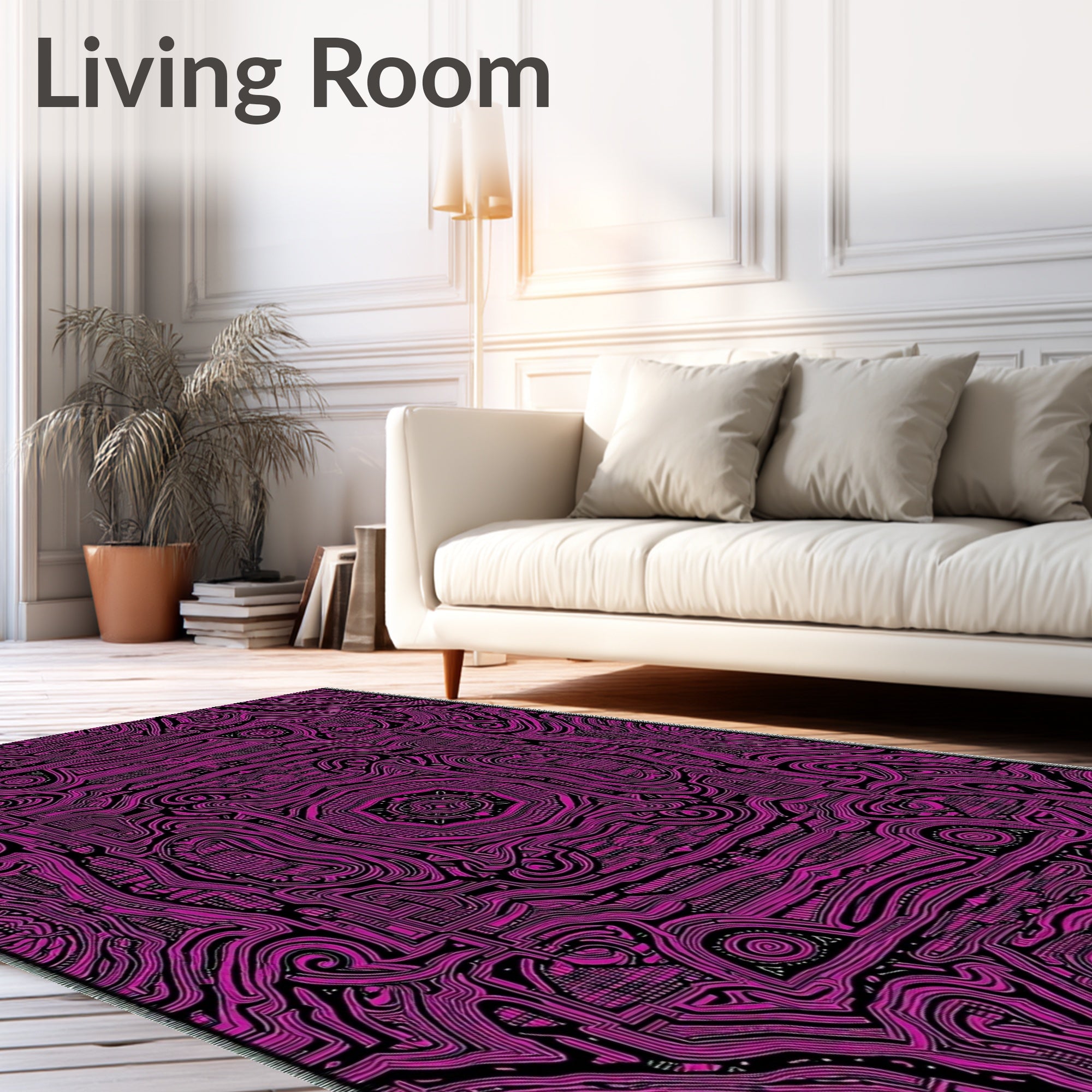 Vibrant Magenta Labyrinthine Lines Rug