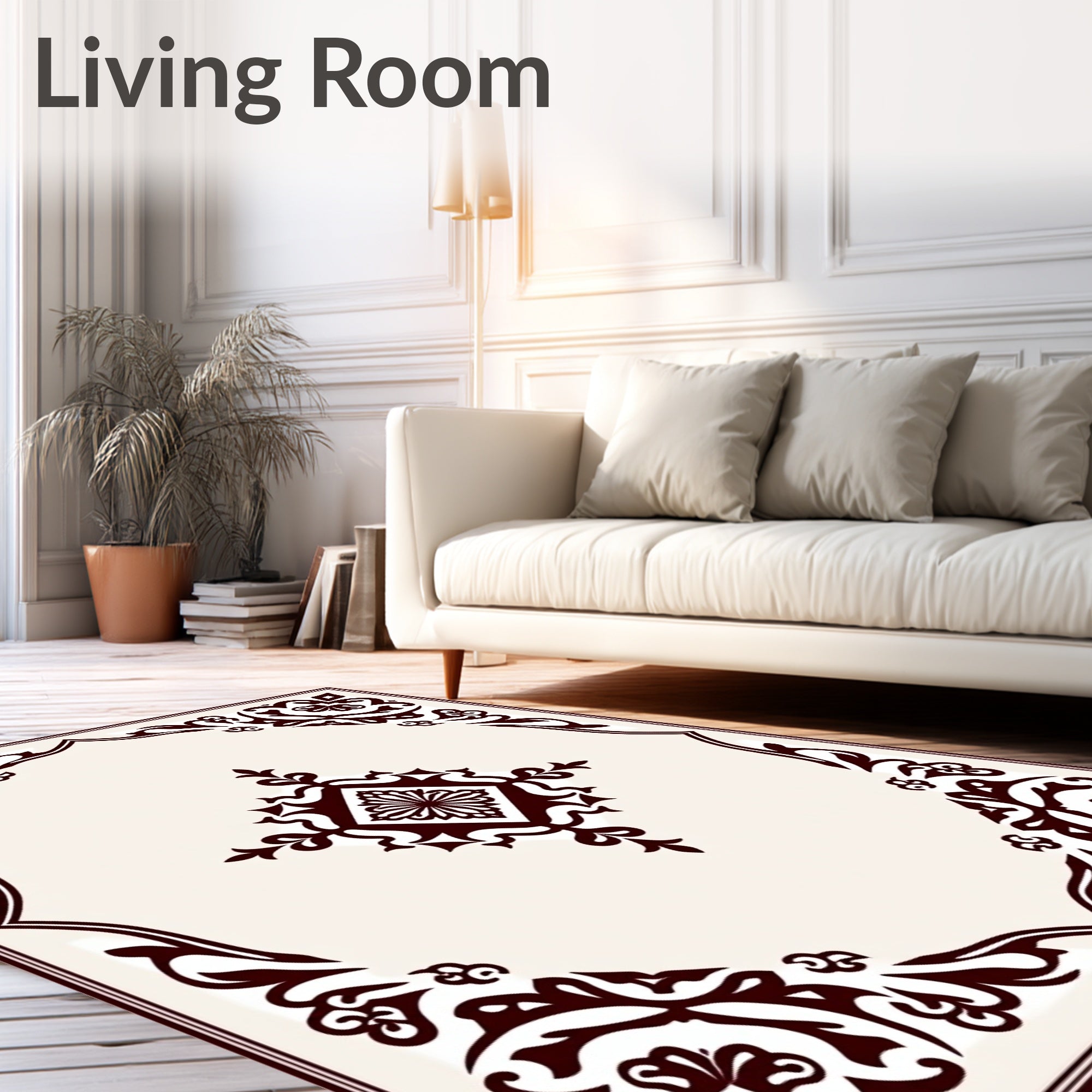 Deep Red Floral Border Medallion Rug