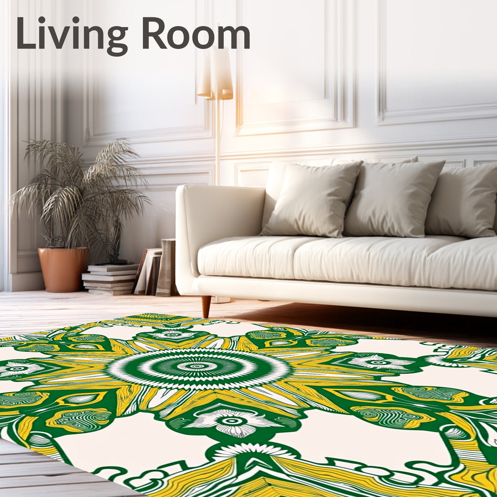 Emerald Gold Sunburst Symmetry Rug