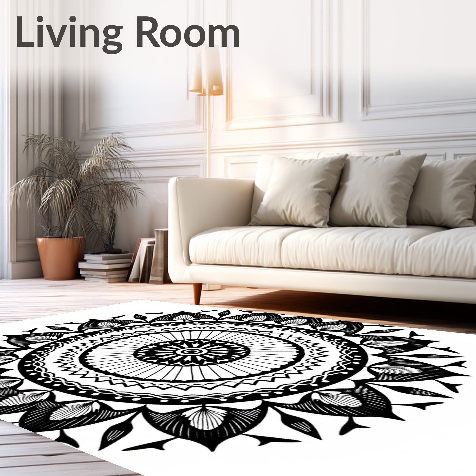 Monochromatic Intricate Mandala Art Rug