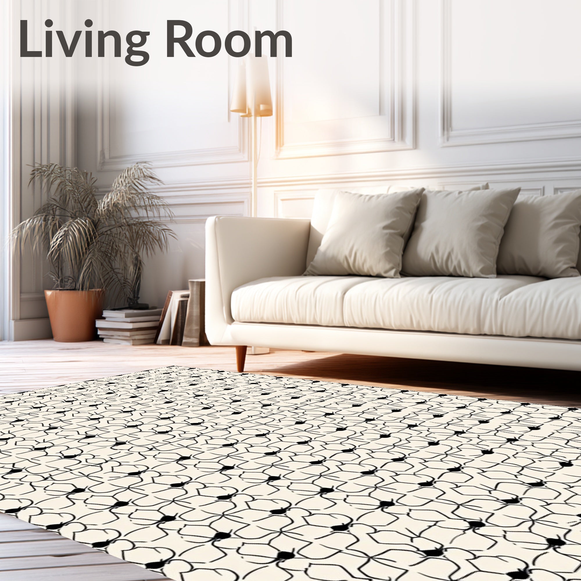 Black Outline Floral Repeating Pattern Rug