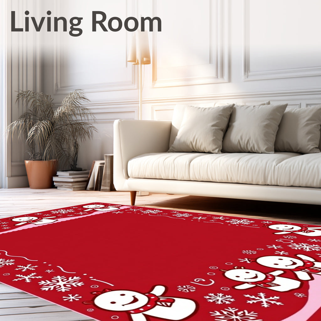 Joyful Snowman Snowflake Border Red Rug