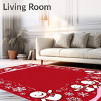 Joyful Snowman Snowflake Border Red Rug
