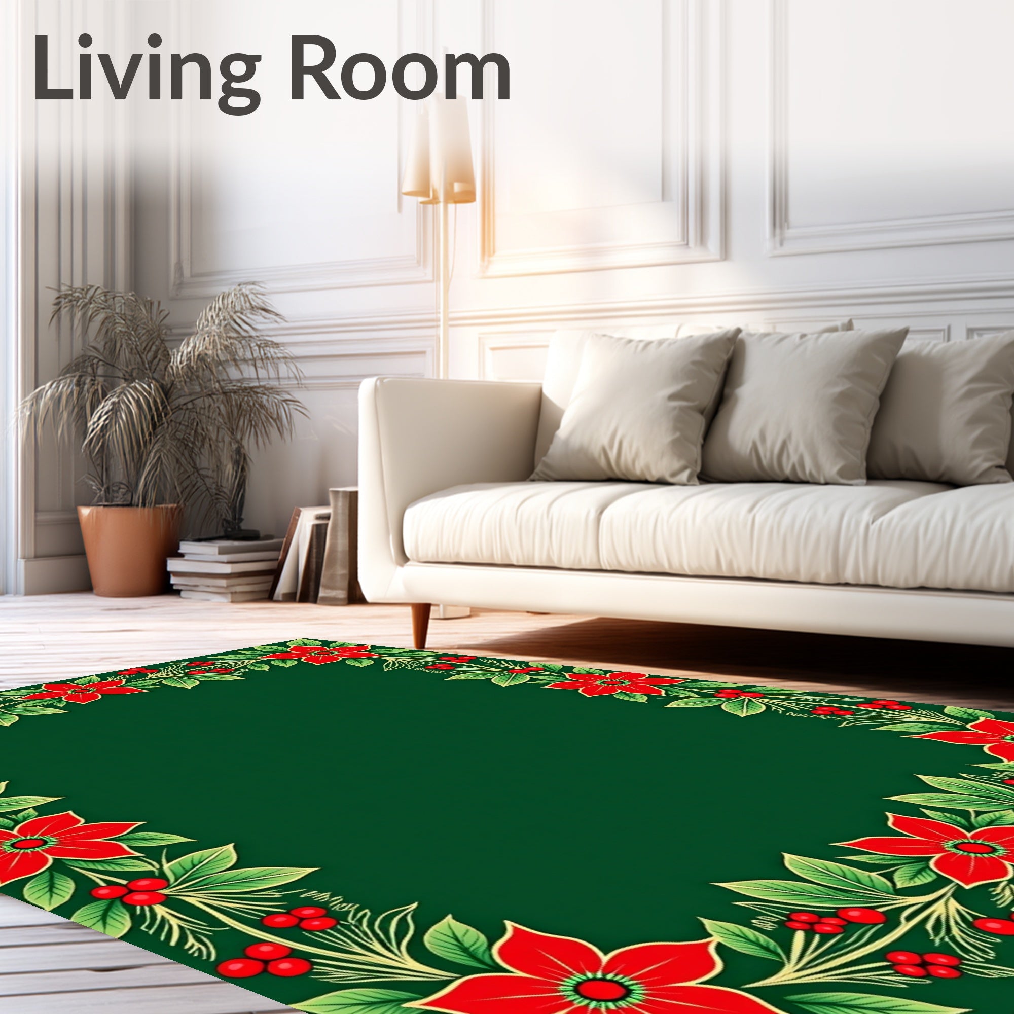Festive Red Poinsettia Garland Vine Rug
