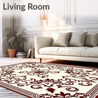 Dark Red Floral Scroll Border Rug