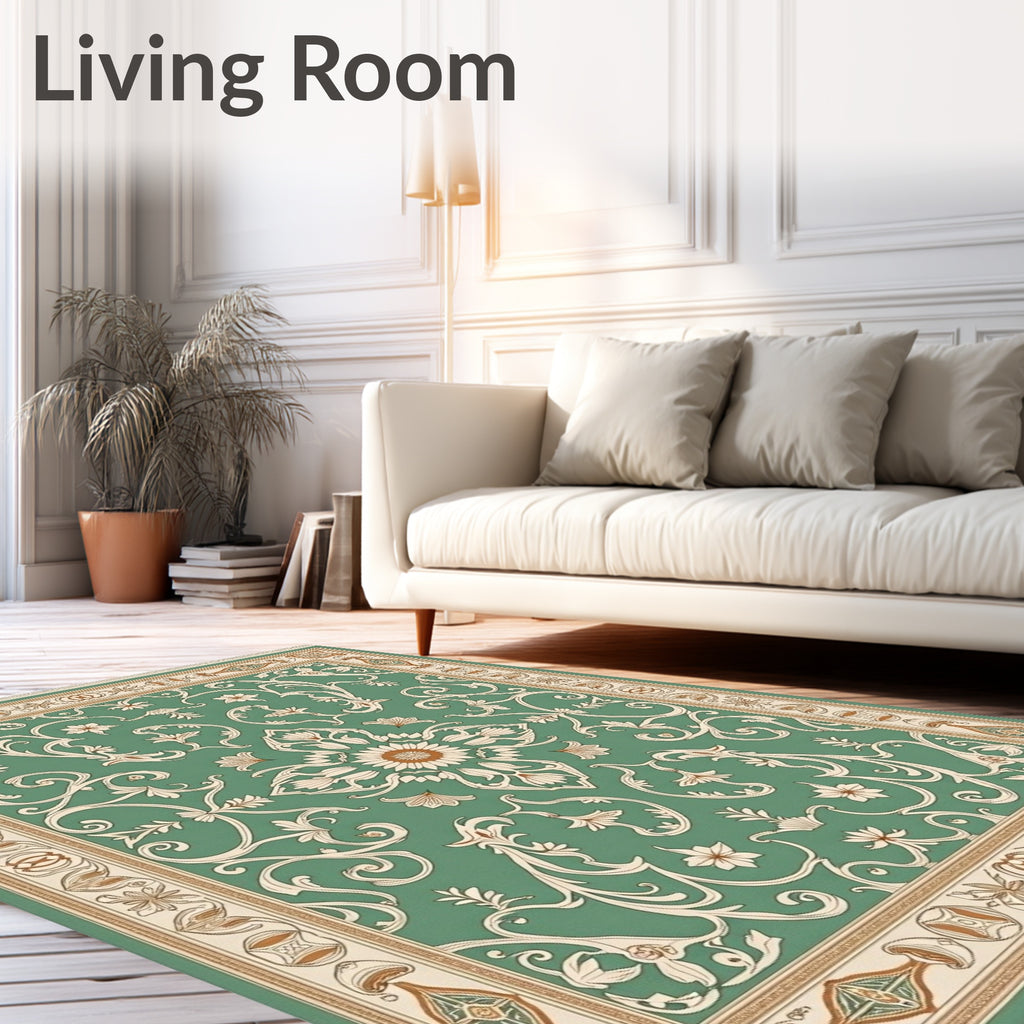 Teal Verdant Ornate Scroll Blossom Rug