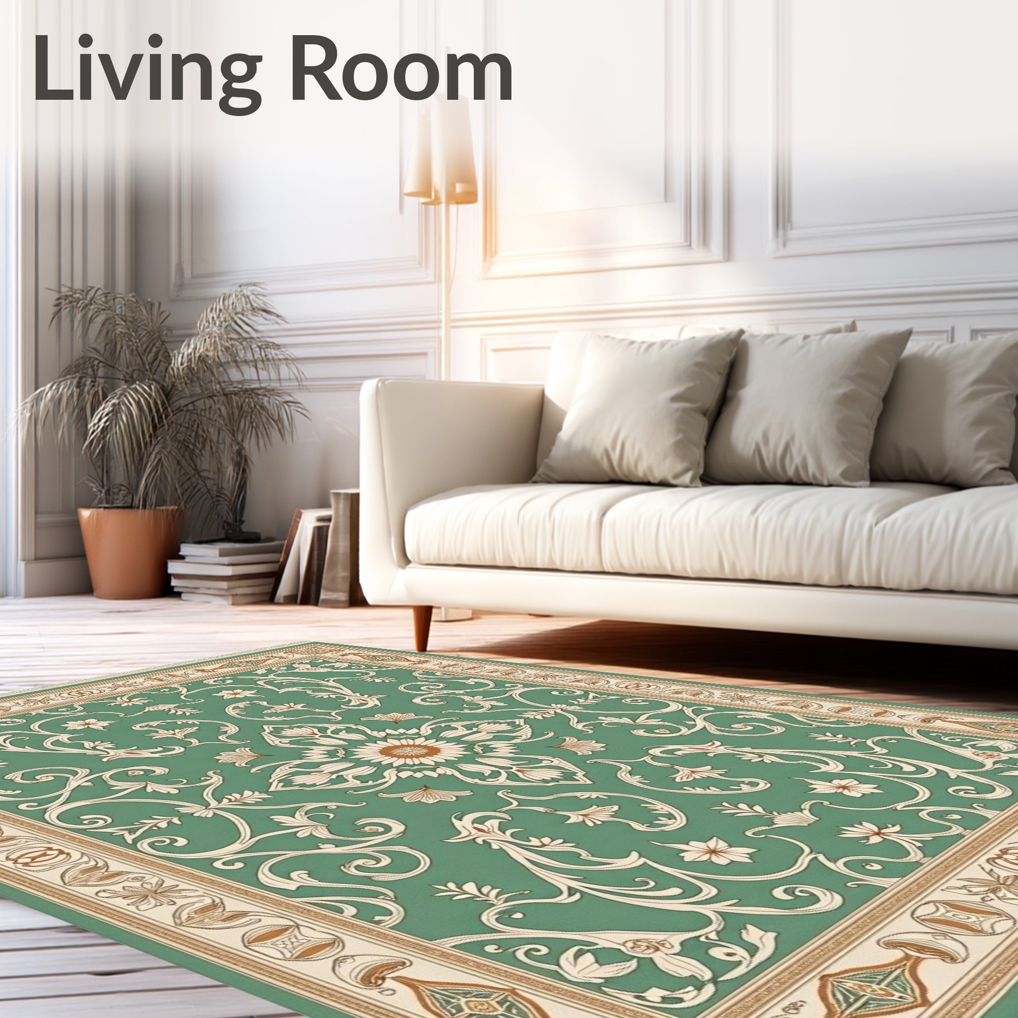 Teal Verdant Ornate Scroll Blossom Rug