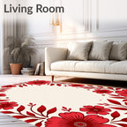 Bold Crimson Floral Branch Border Rug