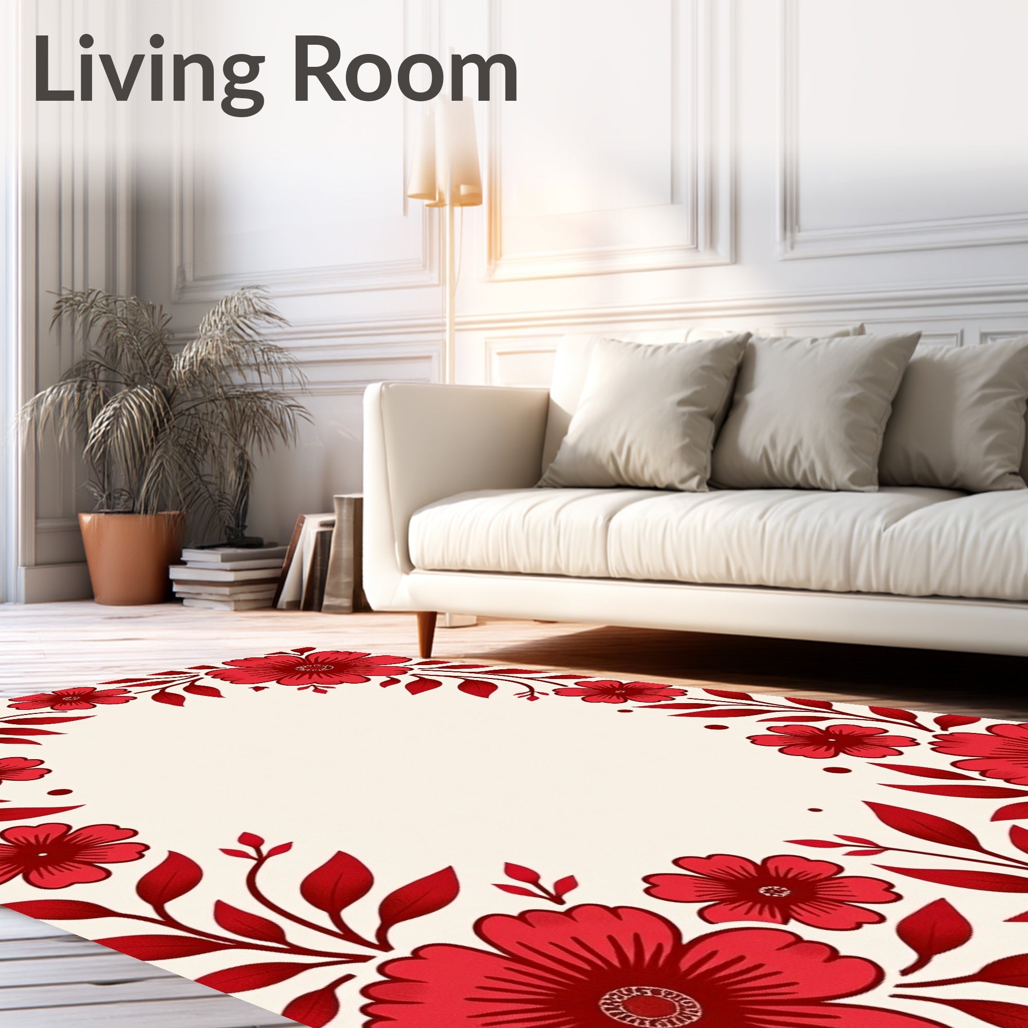 Bold Crimson Floral Branch Border Rug