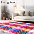 Vibrant Pink Blue Yellow Plaid Grid Rug