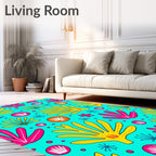 Bright Yellow Pink Abstract Foliage Rug