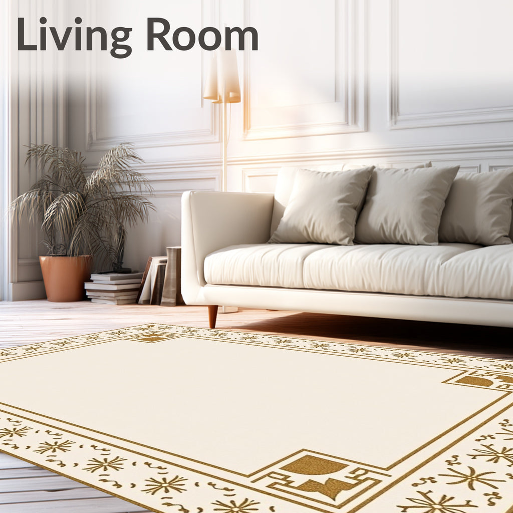 Gold Floral Bordered Cream Rug