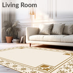 Gold Floral Bordered Cream Rug