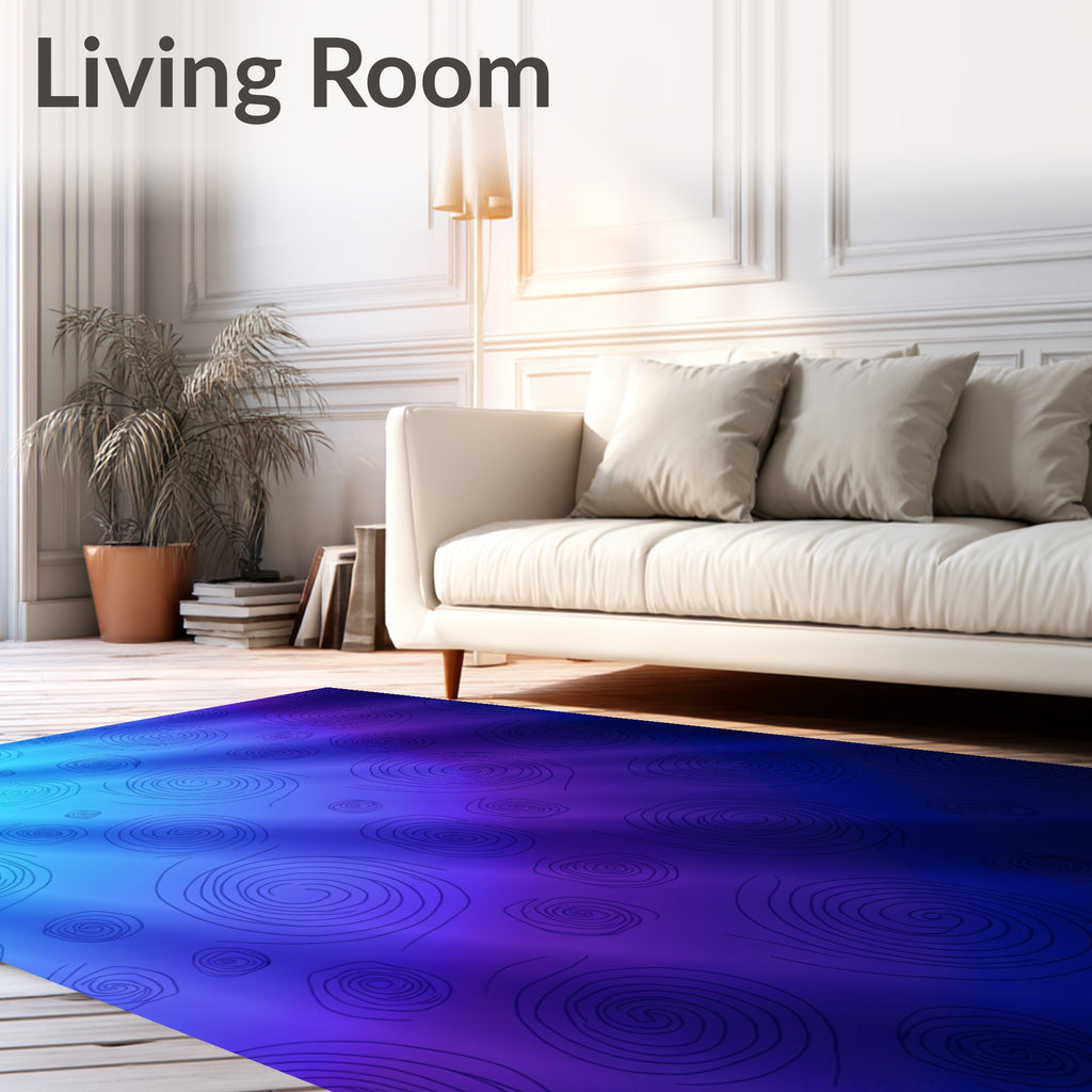 Deep Blue Gradient Swirl Roses Rug