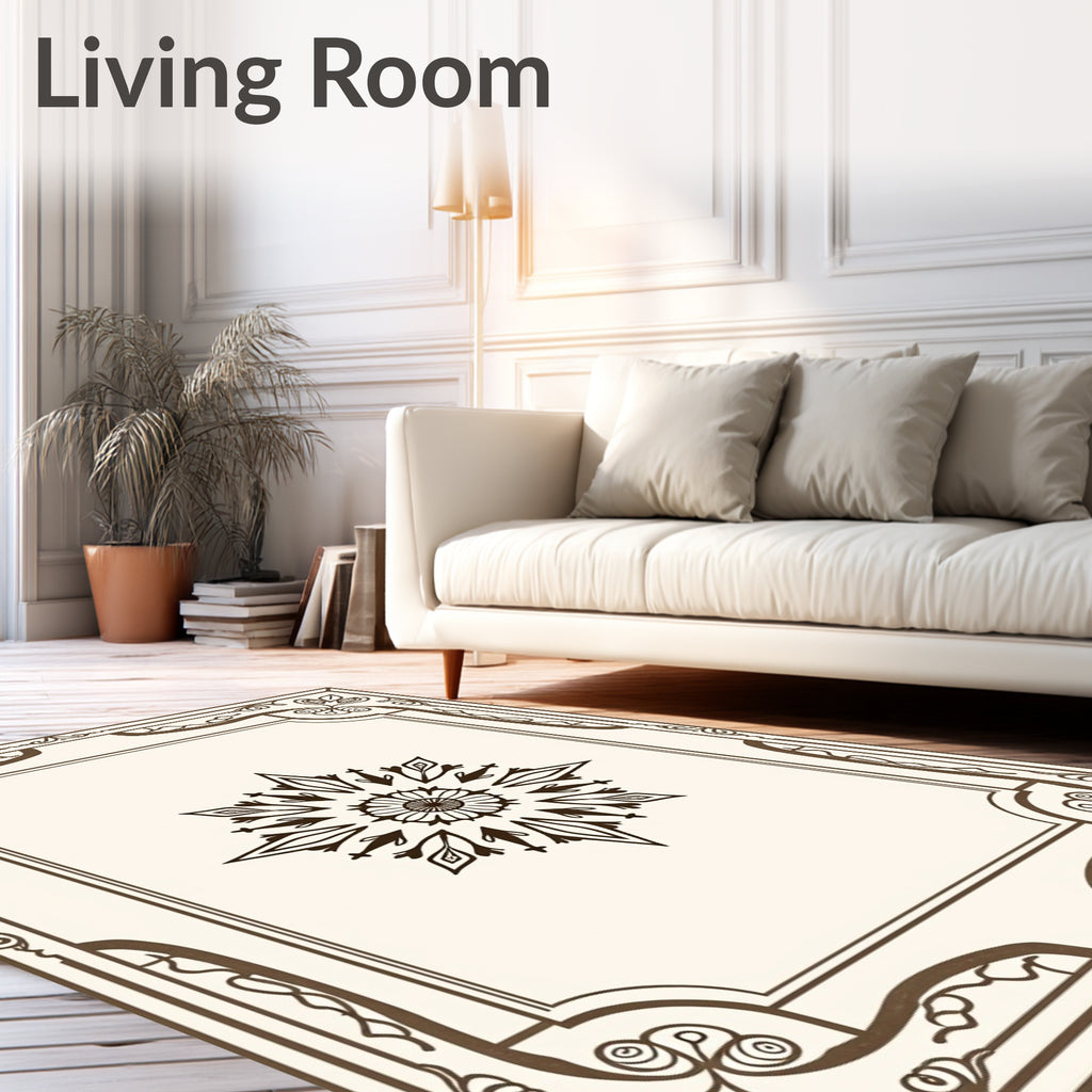 Brown Floral Medallion Frame Rug