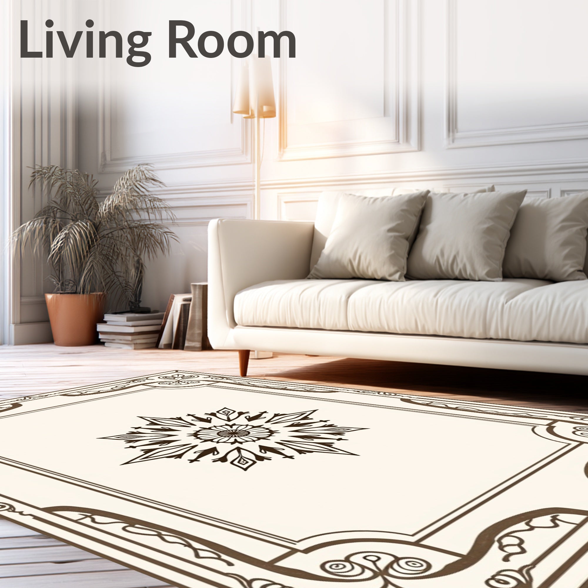 Brown Floral Medallion Frame Rug