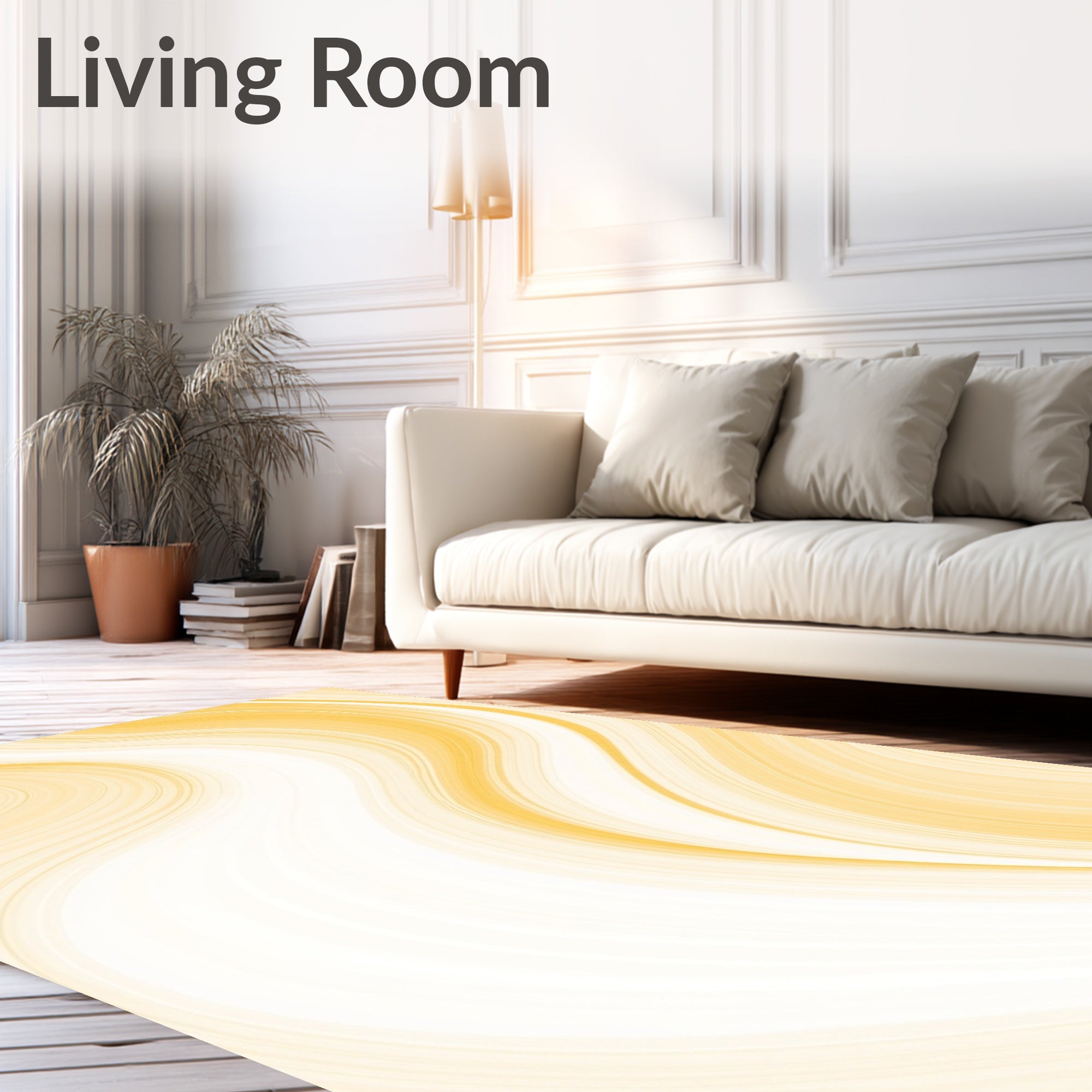 Golden Abstract Swirl Curving Lines Rug