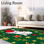 Holiday Cat Green Snowflake Star Accents Rug