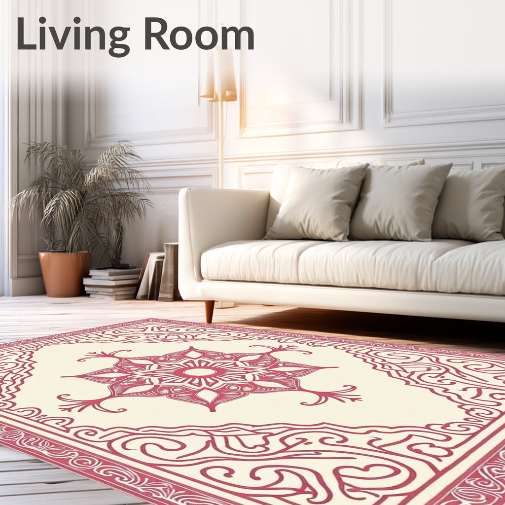 Ornate Crimson Centerpiece Border Rug
