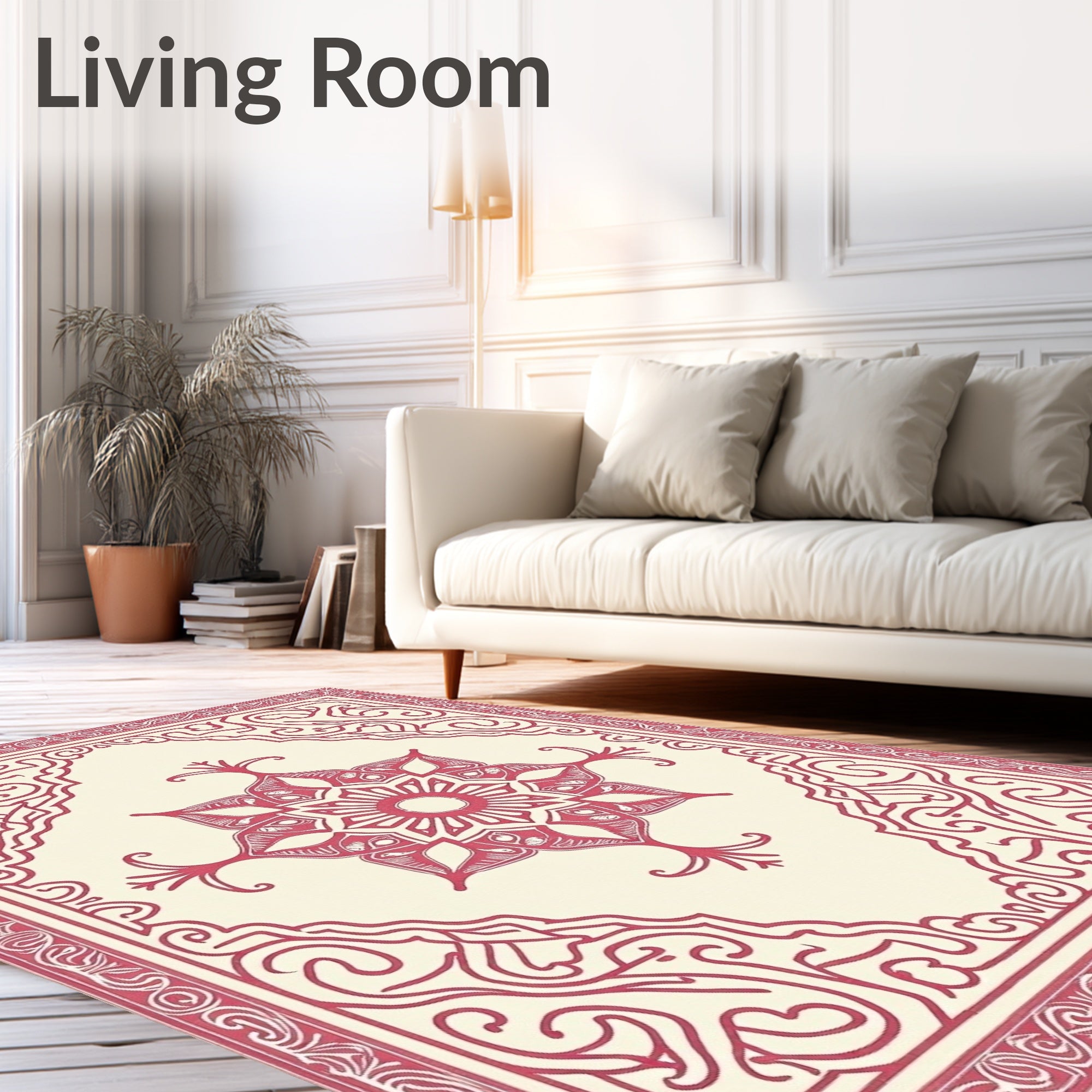 Ornate Crimson Centerpiece Border Rug