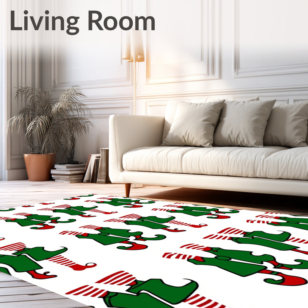 Green Red Striped Elf Figures Rug