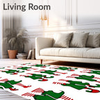 Green Red Striped Elf Figures Rug