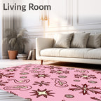 Pink Snowflake and Swirl Medley Rug