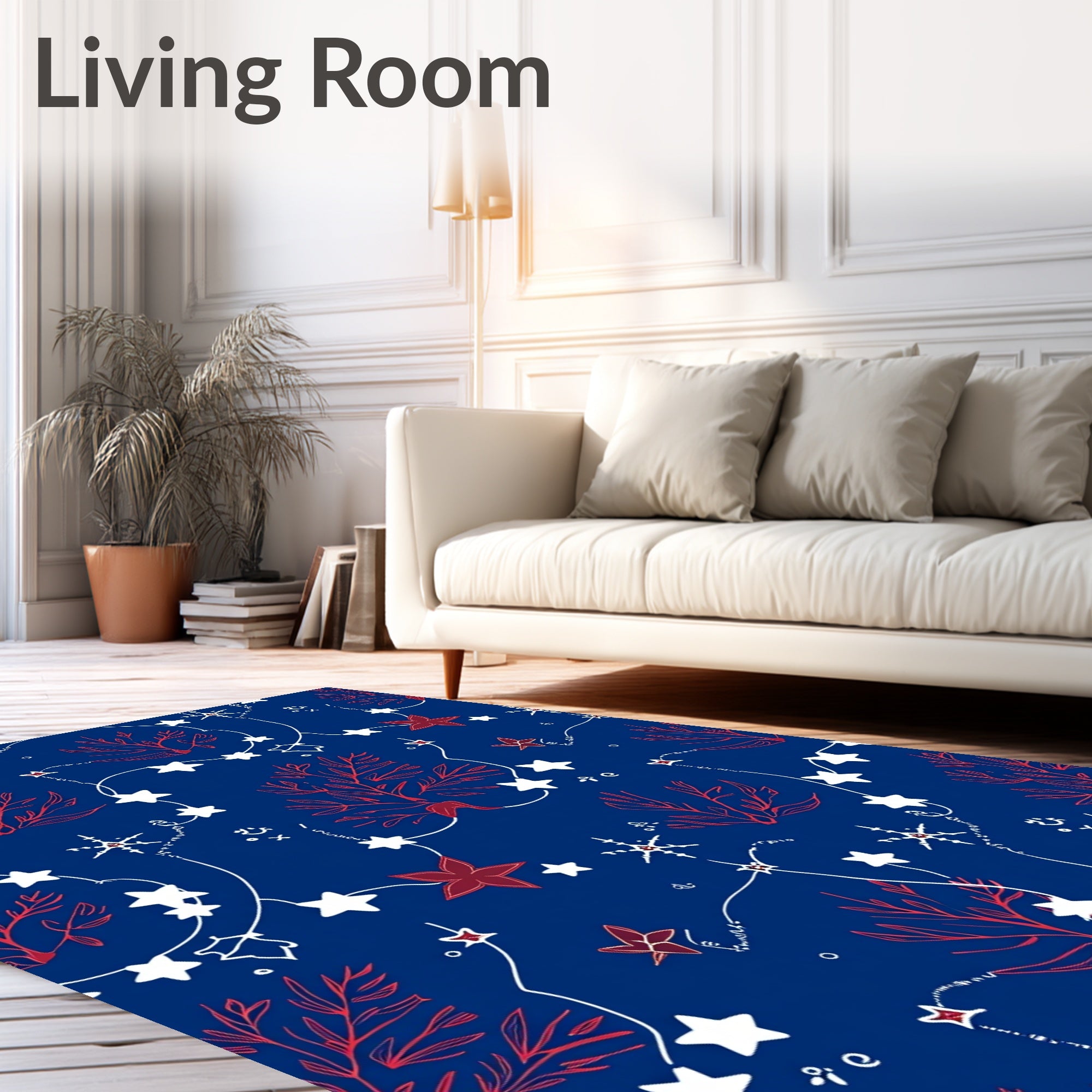 Deep Blue Red Star Twinkle Garland Rug
